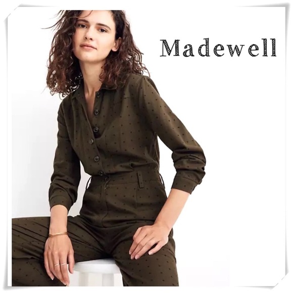 Madewell Pants - Madewell Seamed Coverall Jumpsuit in Grid Dot Dark Green